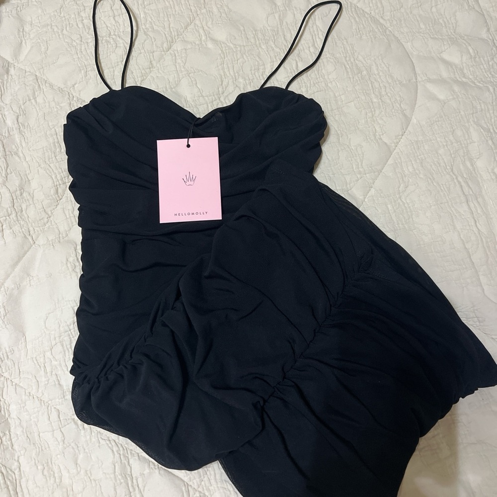 Hello Molly black ruched dress- small